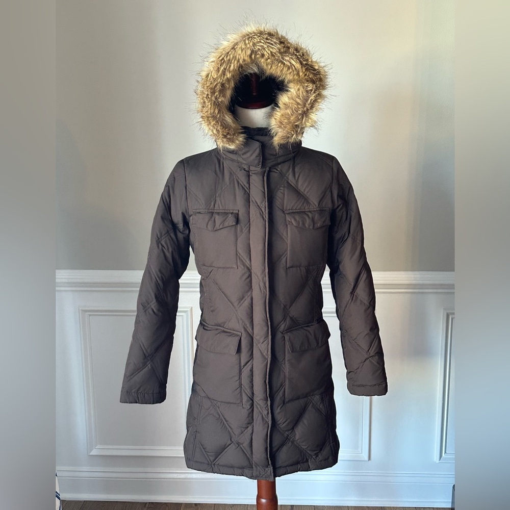 Lands’ End Brown Diamond Quilted Goose Down Puffer Jacket size Large 14